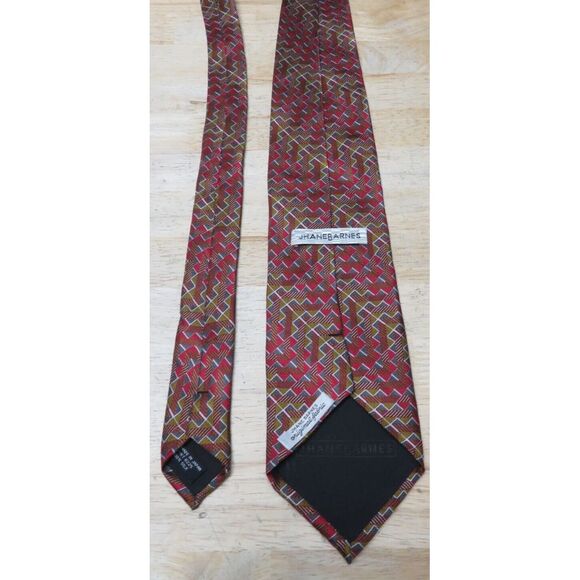 Mens Jhane Barnes Silk Neck Tie Multicolor Geometric Red Brown Made in Japan - Picture 7 of 10